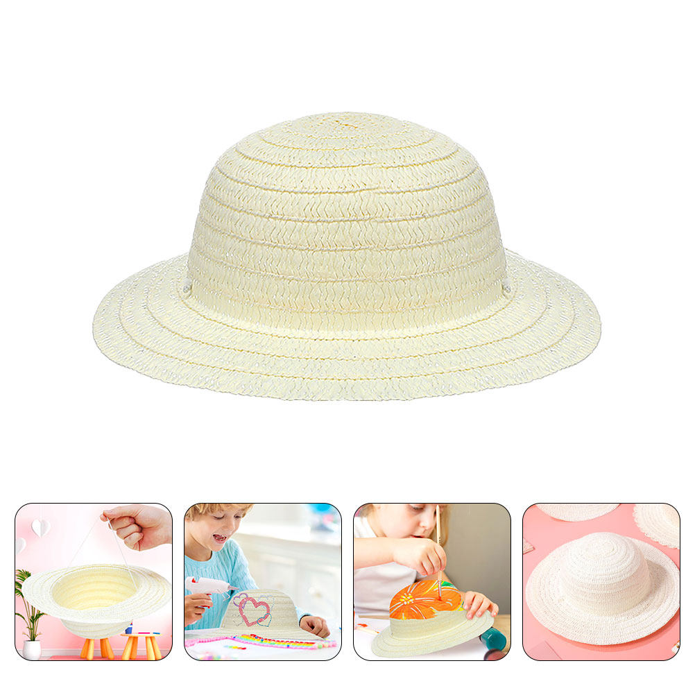 Art Craft For Kids - 8Pcs DIY Kids Straw Hats White