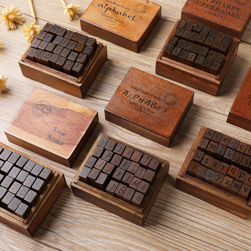 Rubber Stamp Blank - 28Pcs/Box Alphabet Stamps Vintage Wooden Rubber