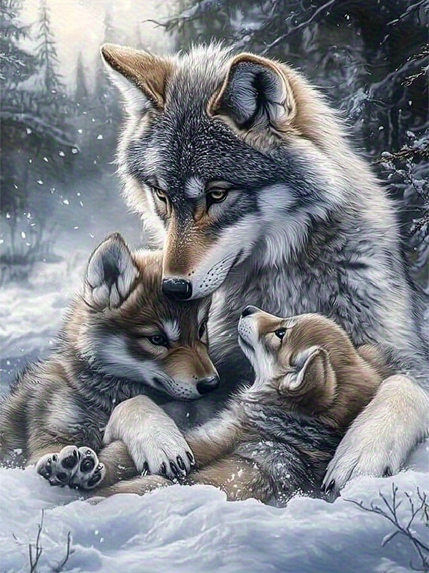 Art Craft For Adults - Wolf Family Diamond Painting Set, DIY