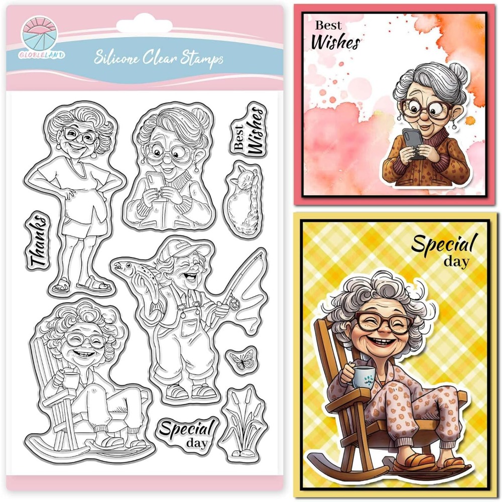 Rubber Stamp Blank - Smiling Old Lady Clear Stamps for