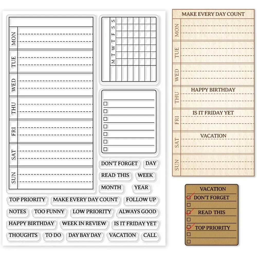 Rubber Stamp Blank - Weekly Plan Clear Stamp Calendar Schedule