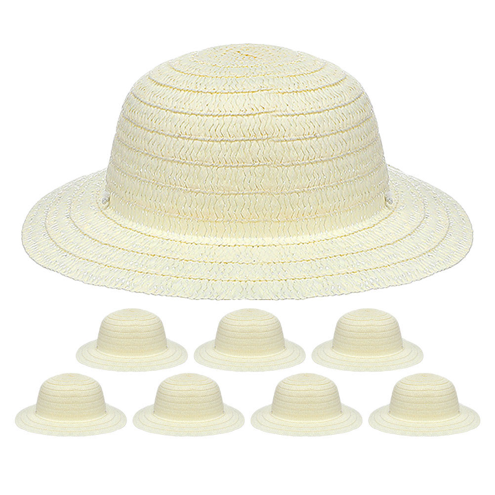 8Pcs DIY Kids Straw Hats White - Art Craft For Kids 评论和价格