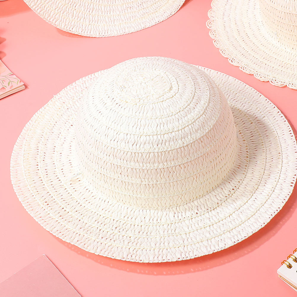8Pcs DIY Kids Straw Hats White - Art Craft For Kids 评论和价格
