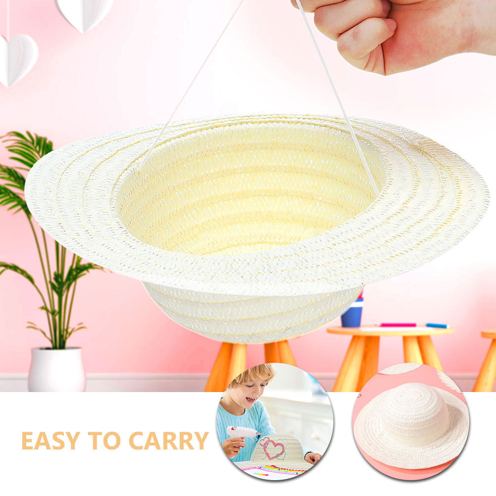 8Pcs DIY Kids Straw Hats White - Art Craft For Kids 评论和价格
