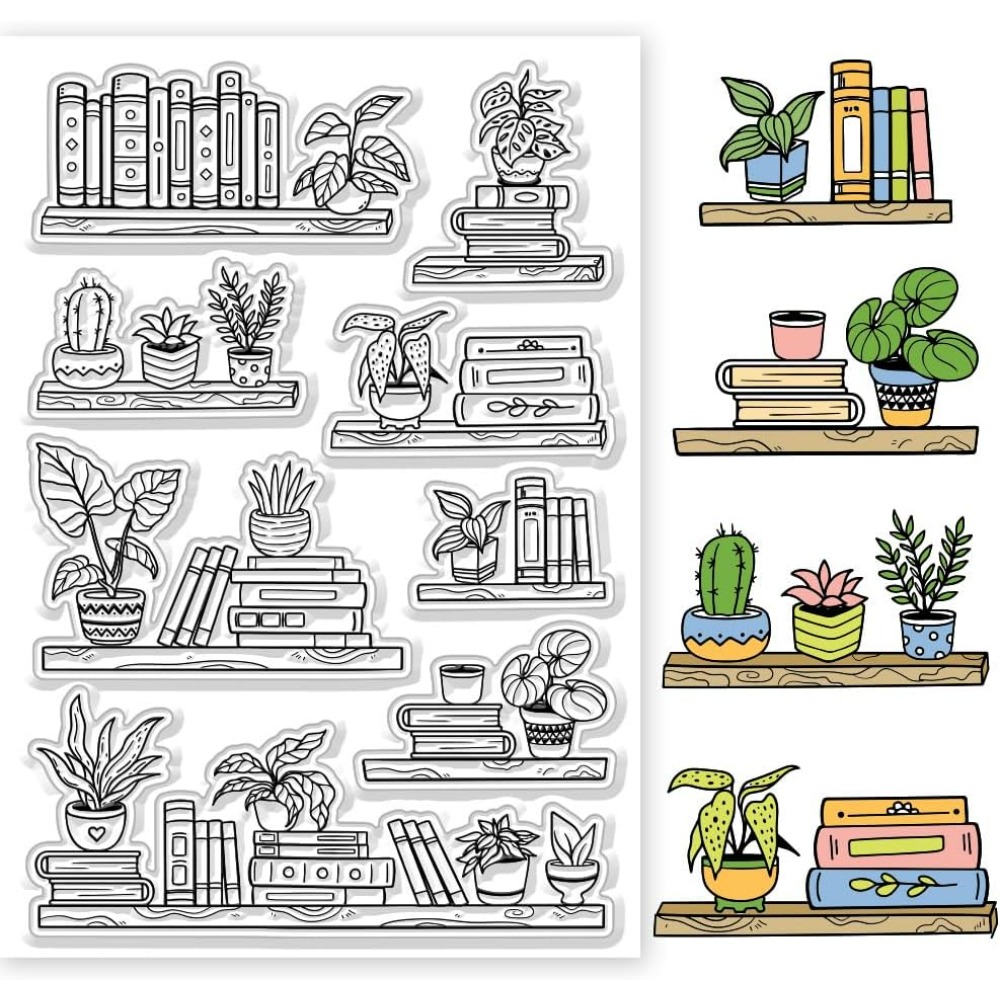 Potted Bookshelf Clear Stamps  - Rubber Stamp Blank 评论和价格