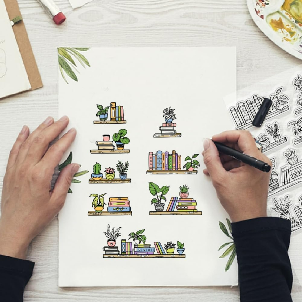 Potted Bookshelf Clear Stamps  - Rubber Stamp Blank 评论和价格