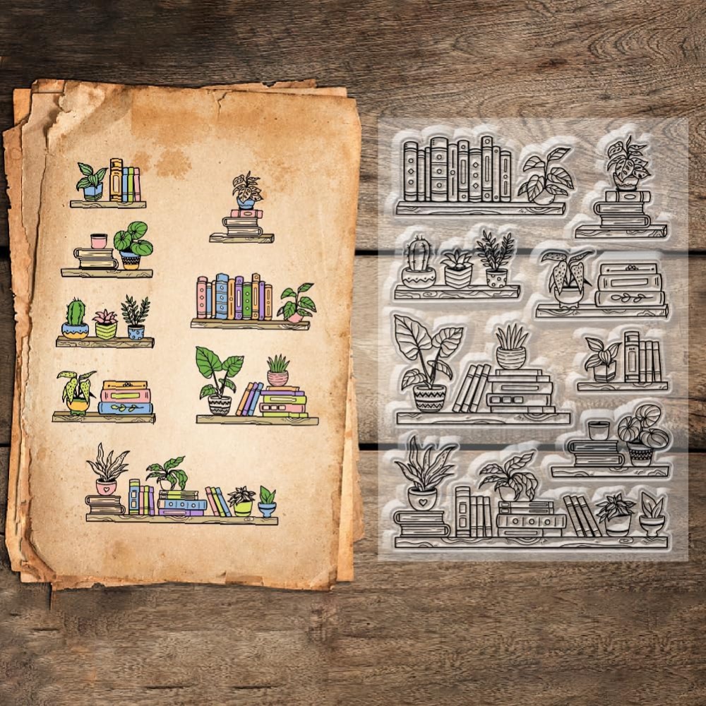 Potted Bookshelf Clear Stamps  - Rubber Stamp Blank 评论和价格