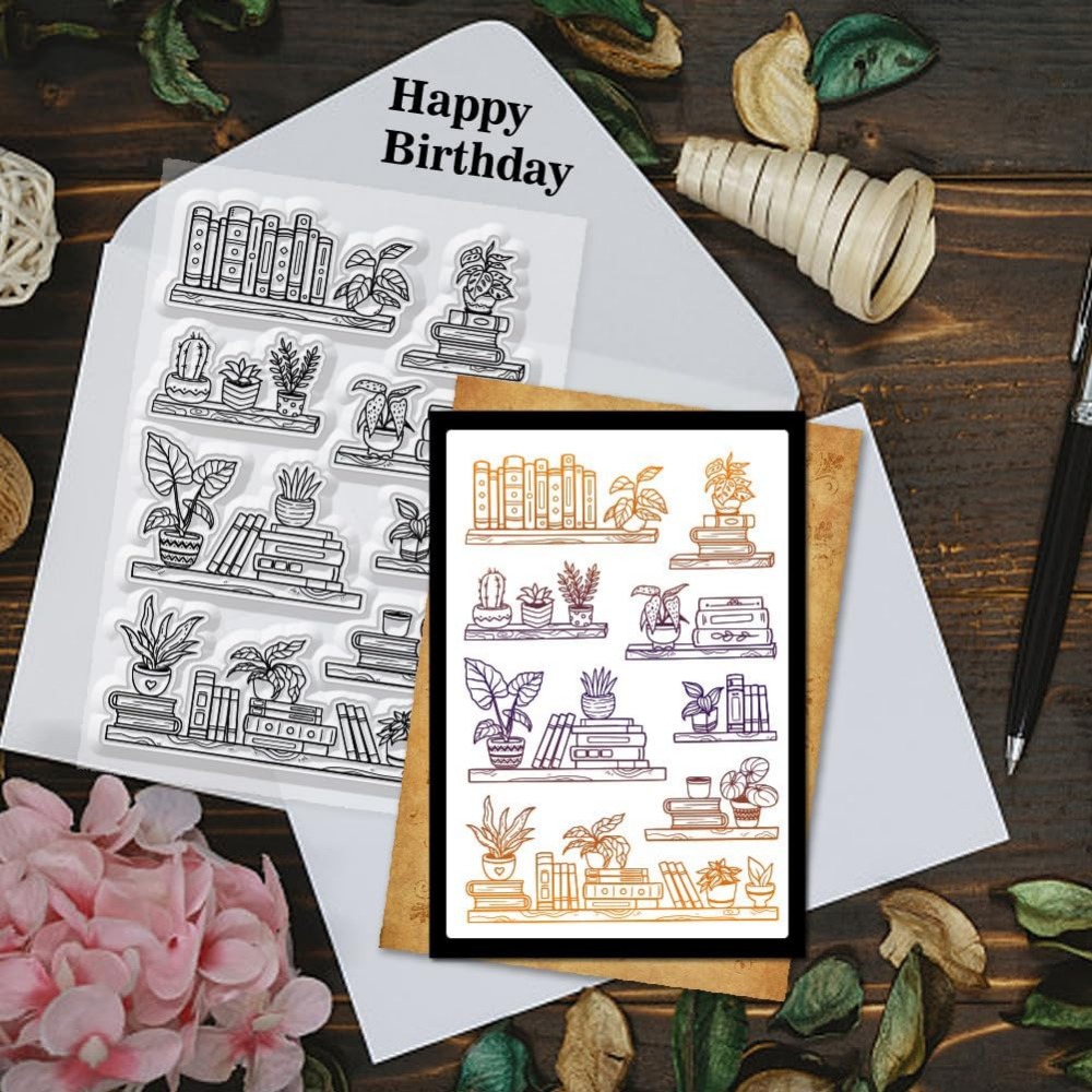Potted Bookshelf Clear Stamps  - Rubber Stamp Blank 评论和价格