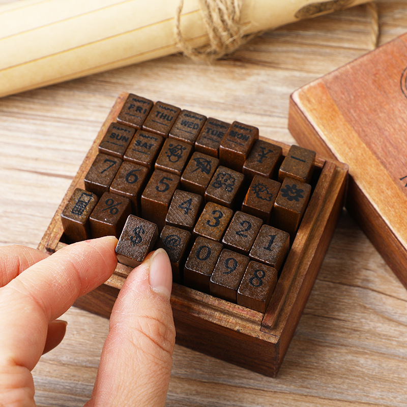 28Pcs/Box Alphabet Stamps Vint - Rubber Stamp Blank 评论和价格