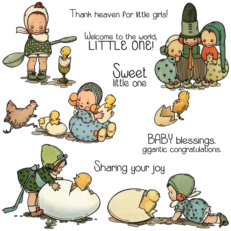 Cute Baby Kids and Egg Chicks  - Rubber Stamp Blank 评论和价格