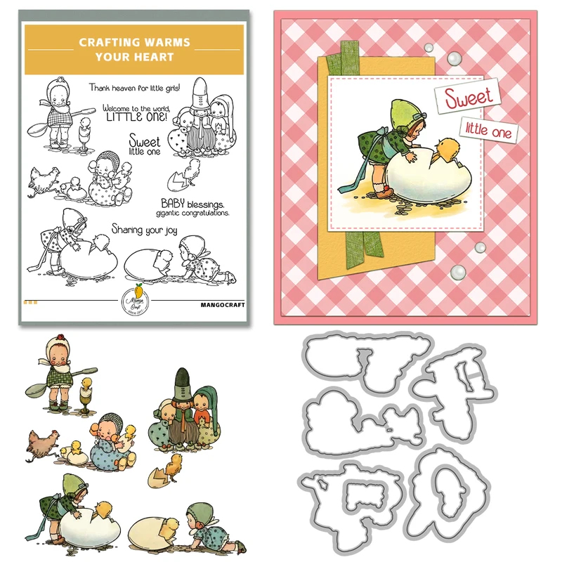 Cute Baby Kids and Egg Chicks  - Rubber Stamp Blank 评论和价格
