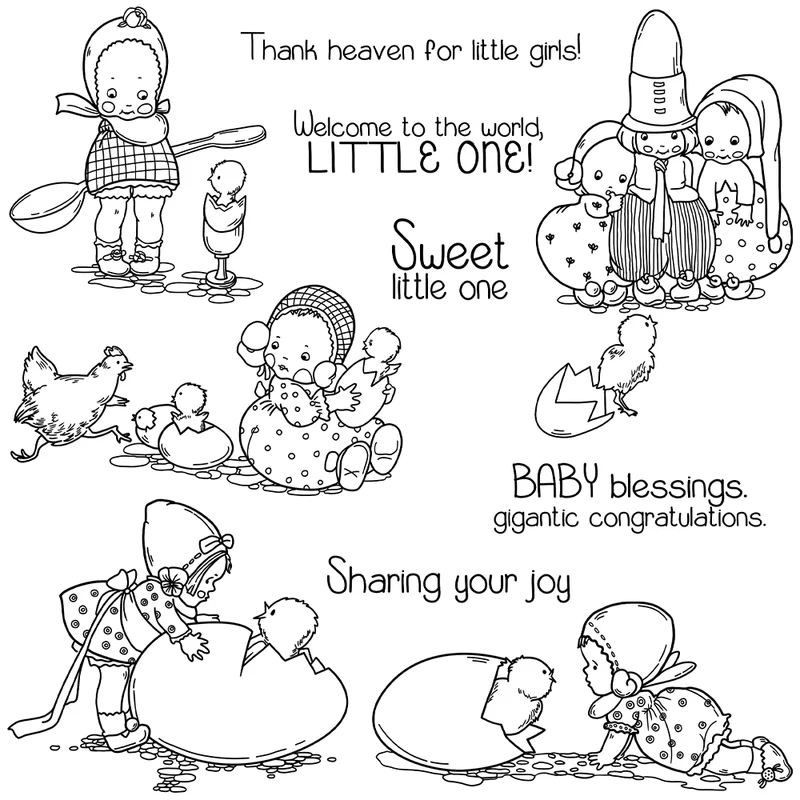 Cute Baby Kids and Egg Chicks  - Rubber Stamp Blank 评论和价格